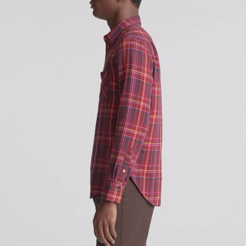 SOLD rag & bone Beach Shirt Flannel Fit 3 Burgundy Multi Relaxed Fit Plaid C6 - Picture 5 of 8
